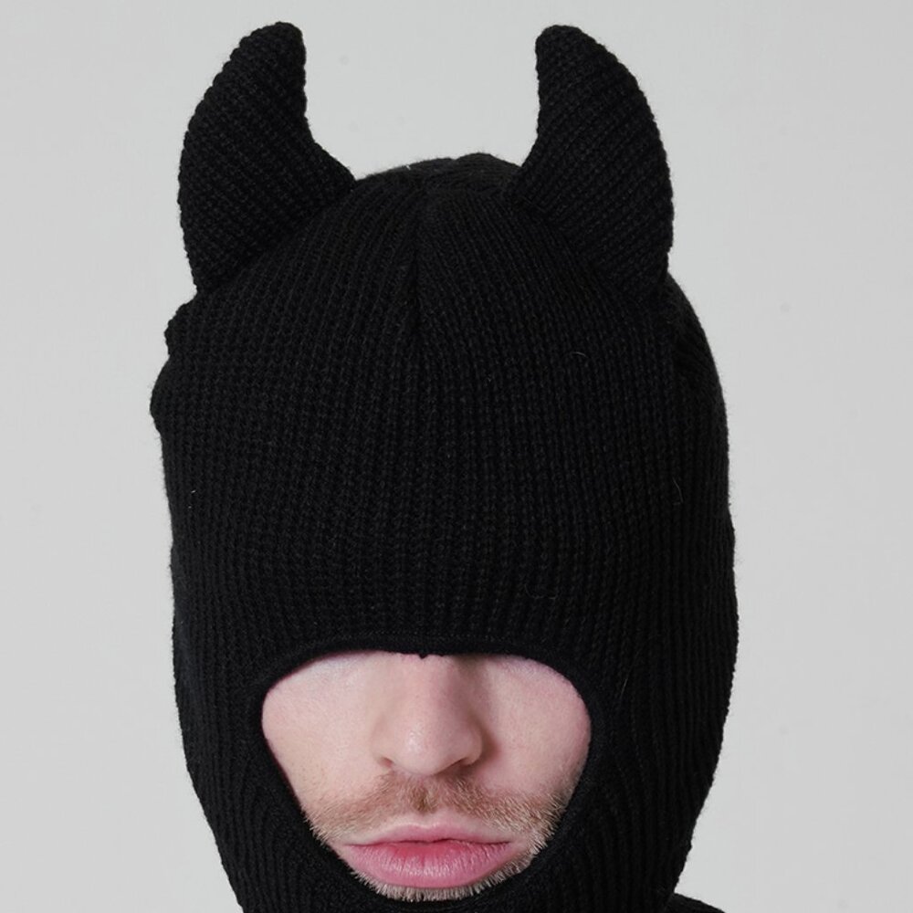 Black Devil Horn Knitted Hat bonnet for men and women